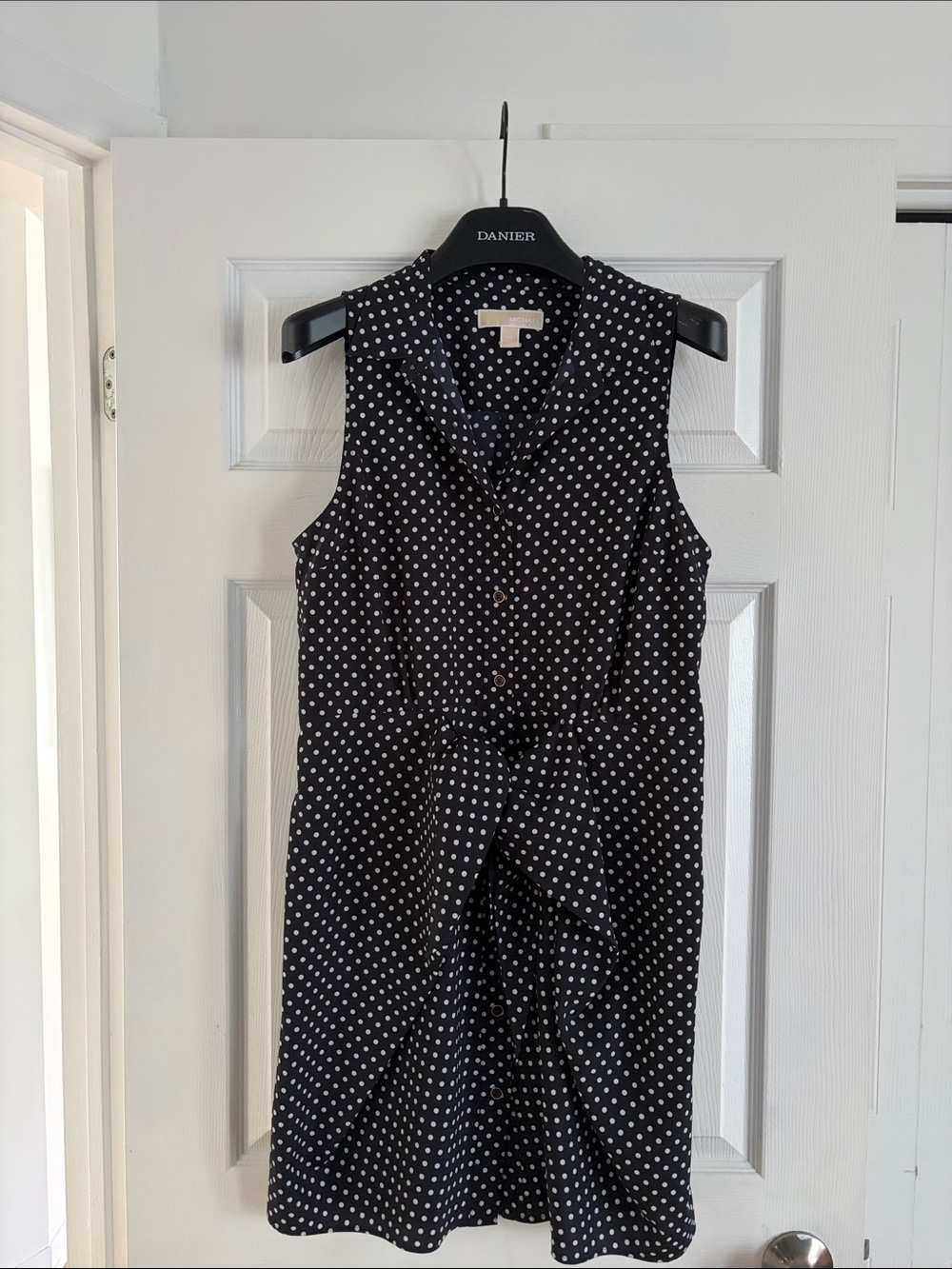 Michael Kors dark blue Polka Dot Sleeveless Tie-Waist Midi Dress